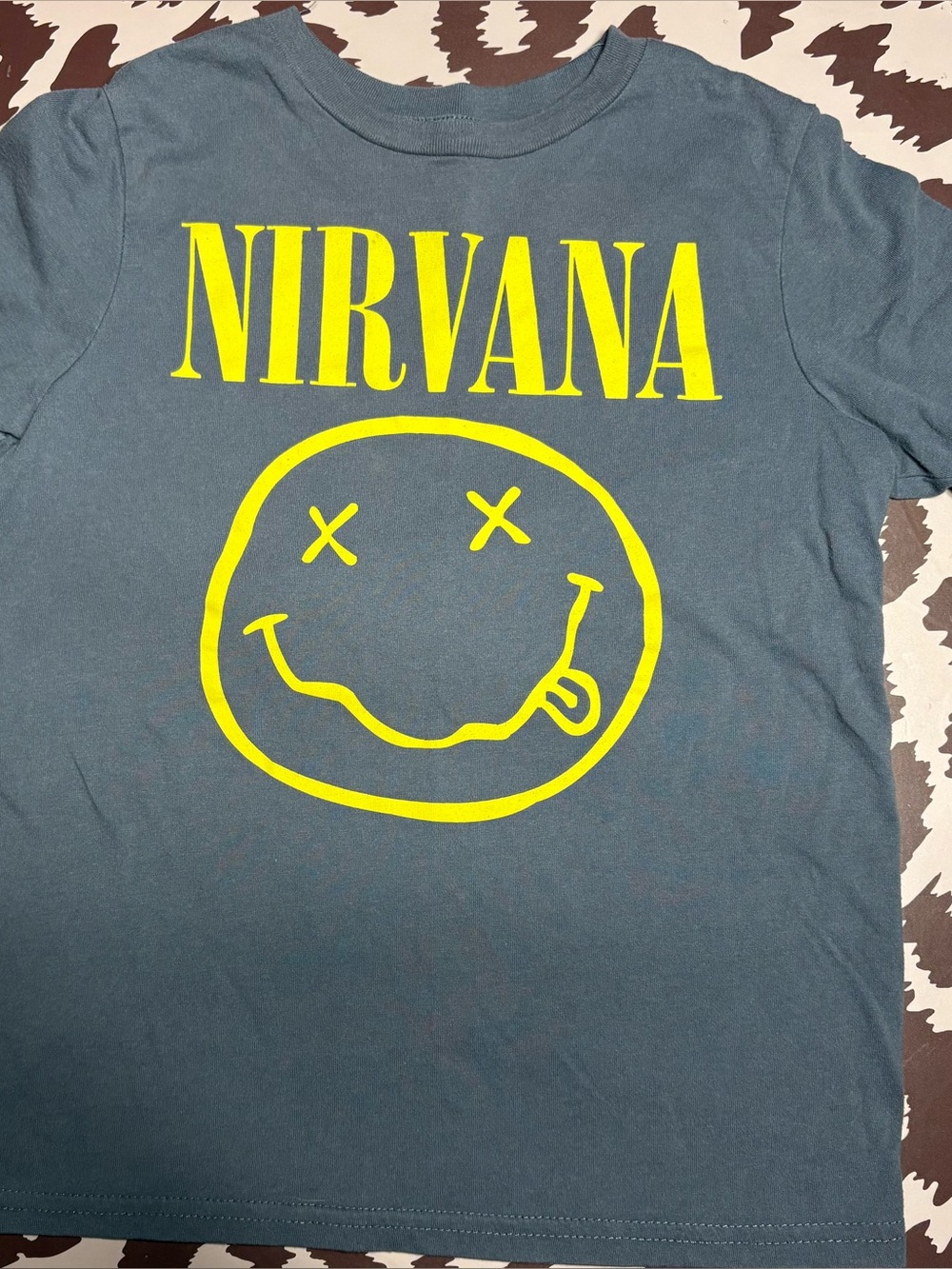 NIRVANA Charcoal Tee with White Smiley Logo
